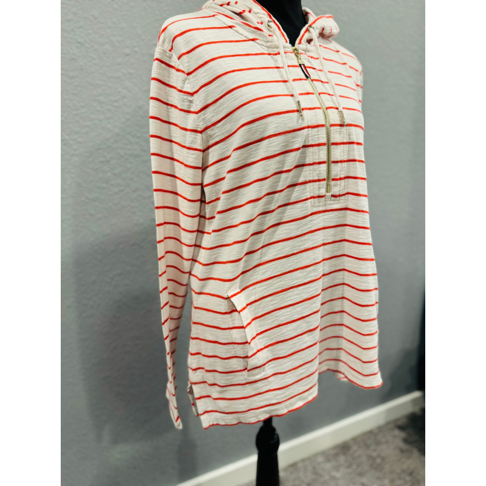 Tommy Hilfiger White & Red Striped Hoodie Top with Half-Zip - Size Large - Picture 5 of 16